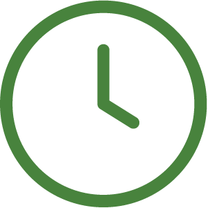 A green clock showing the time at 3:00.