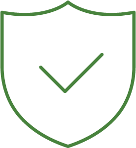 A green shield outline with a check mark inside