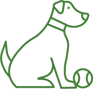 Line drawing of a dog with a ball