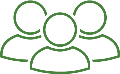 Outline illustration of three people standing side by side.