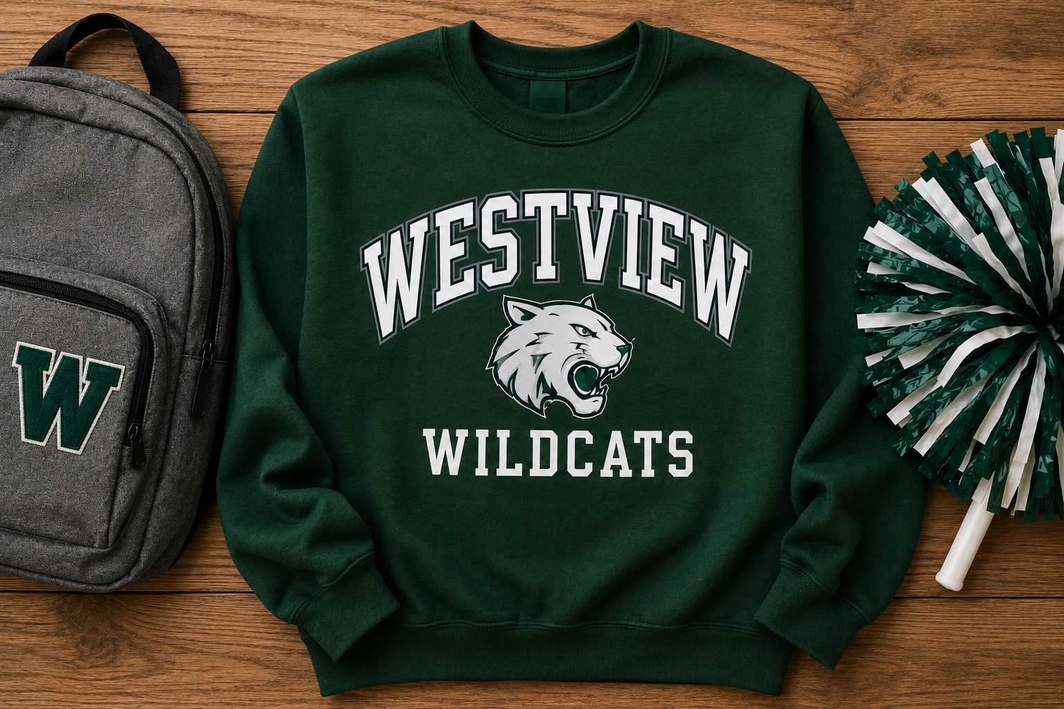 School spirit apparel with a custom printed mascot design for students, faculty, and athletic programs.