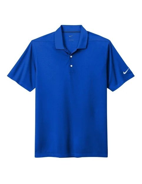 Front view of a royal blue short-sleeve polo shirt.