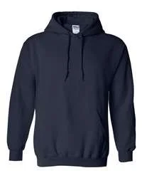 Front view of a navy hooded sweatshirt with a front pouch pocket.