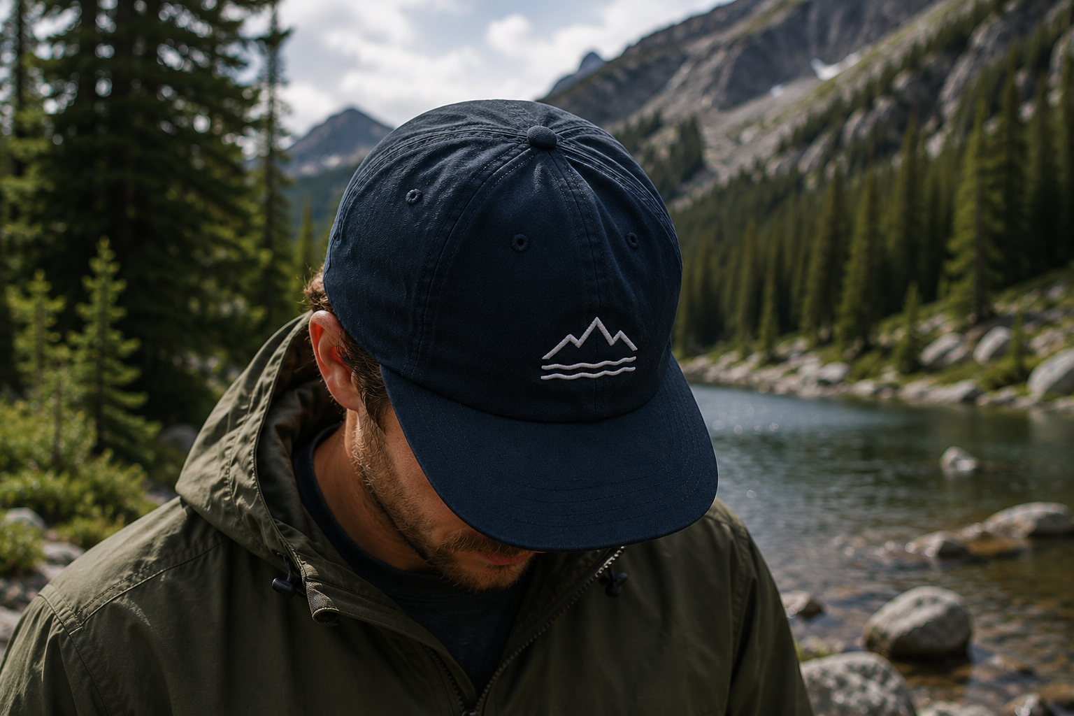 Person wearing a custom embroidered cap with a professionally stitched logo.