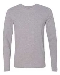 Front view of a grey long-sleeve crew neck t-shirt.