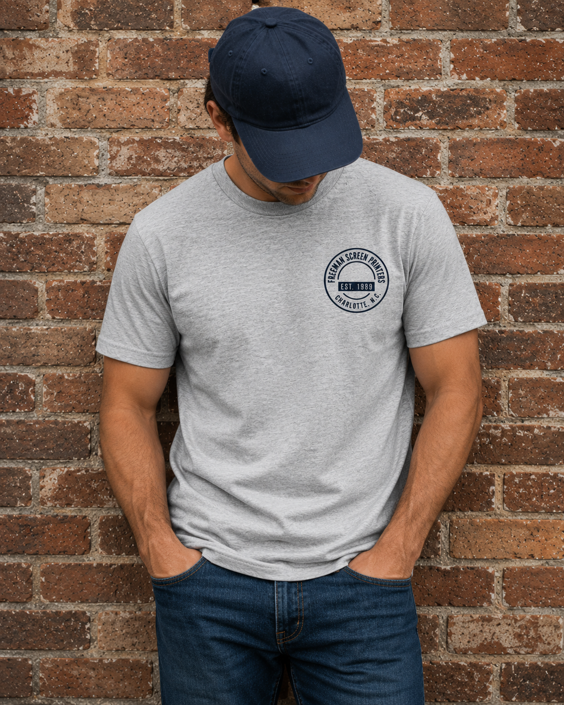 Example of a custom t-shirt with a left chest logo, showcasing professional screen printing for branded apparel.