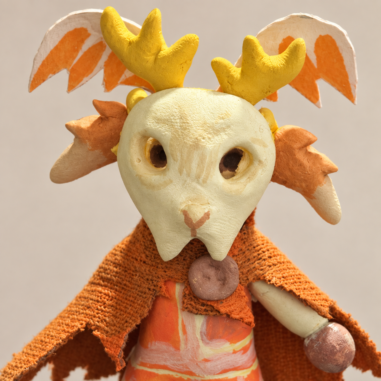 front.pngFront view of Fauna, Bingo’s handmade clay character, with yellow antlers and an orange cape.