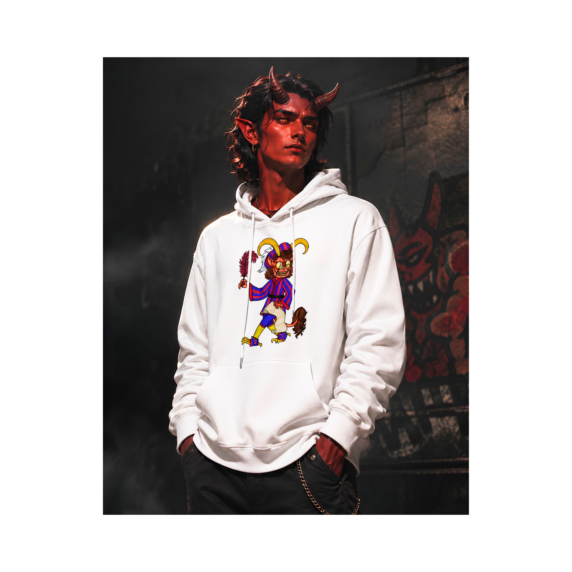 Bingo Original Art Horned Jester Graphic Hoodie