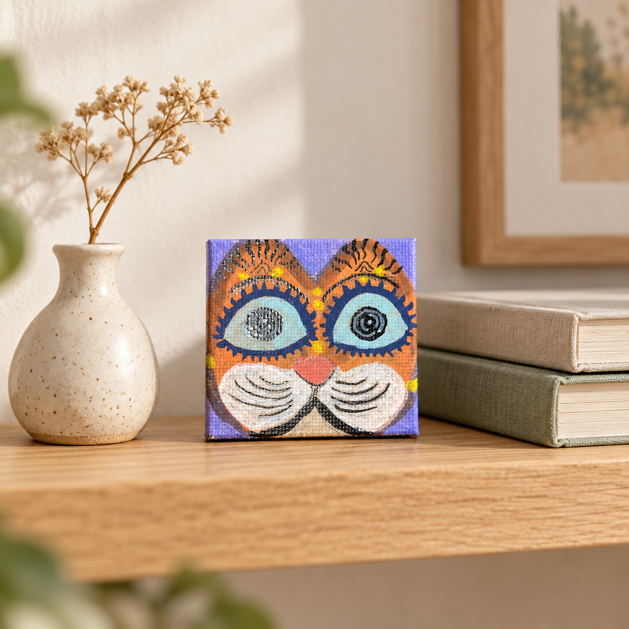 Original Hand-Painted Mini Canvas Cat Painting by Bingo (SIGNED AND DATED)