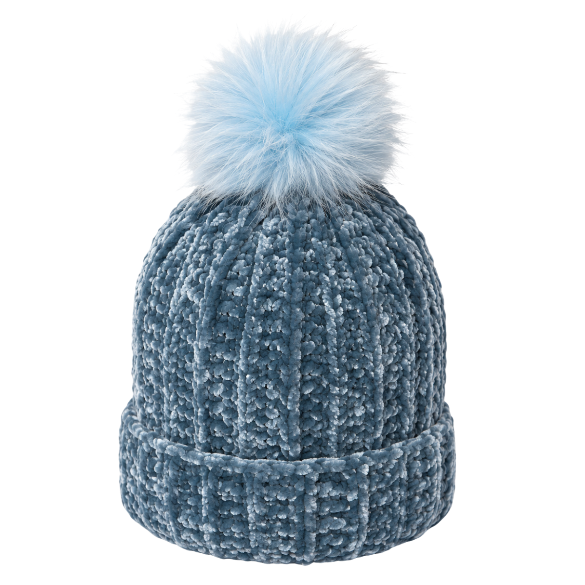 Soft Blue Velvet Beanie with Light Blue Pom-Pom A Cozy Stretchy Winter Hat