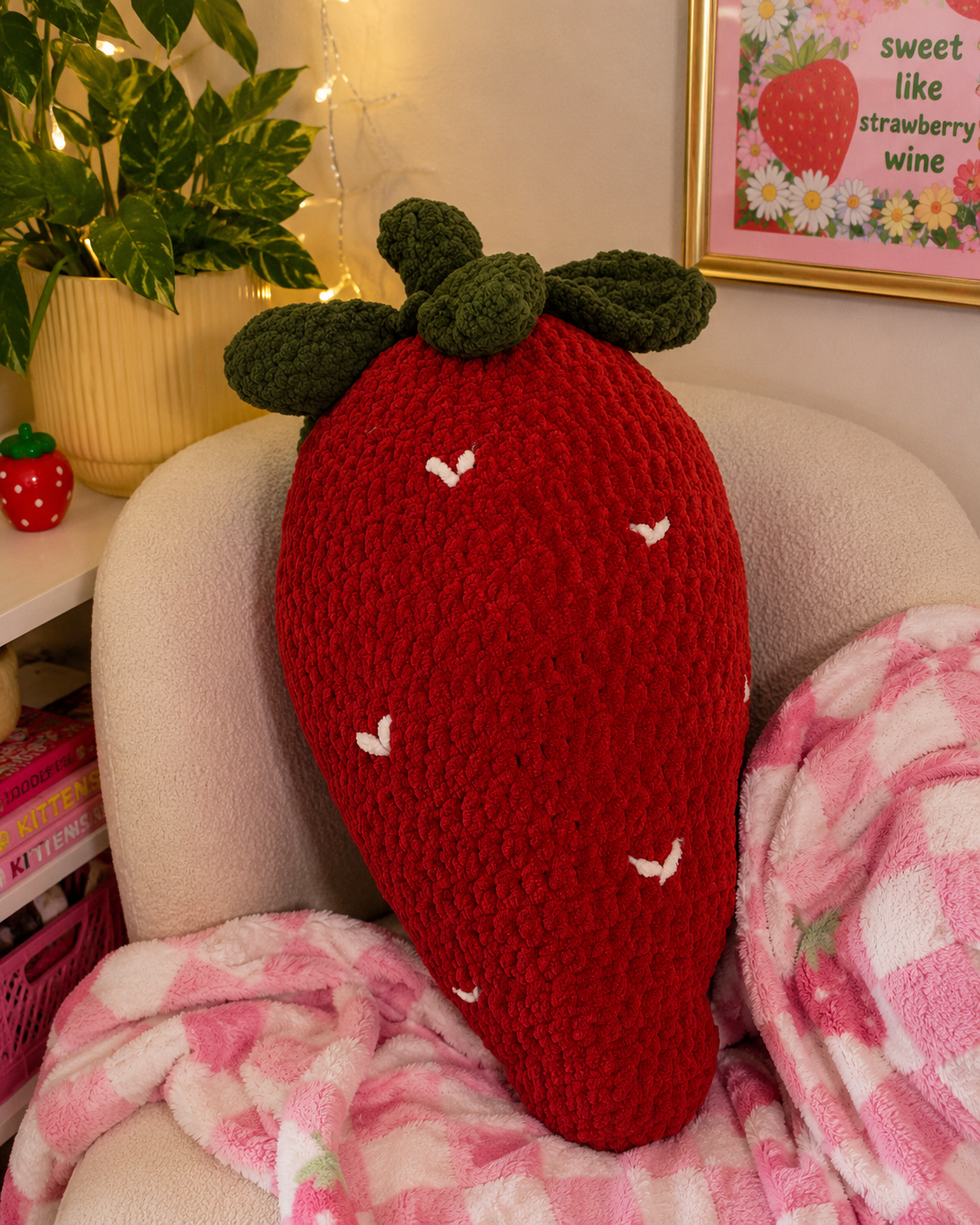 Bingo Bongo MOTTS Large Handmade Crochet Strawberry Pillow