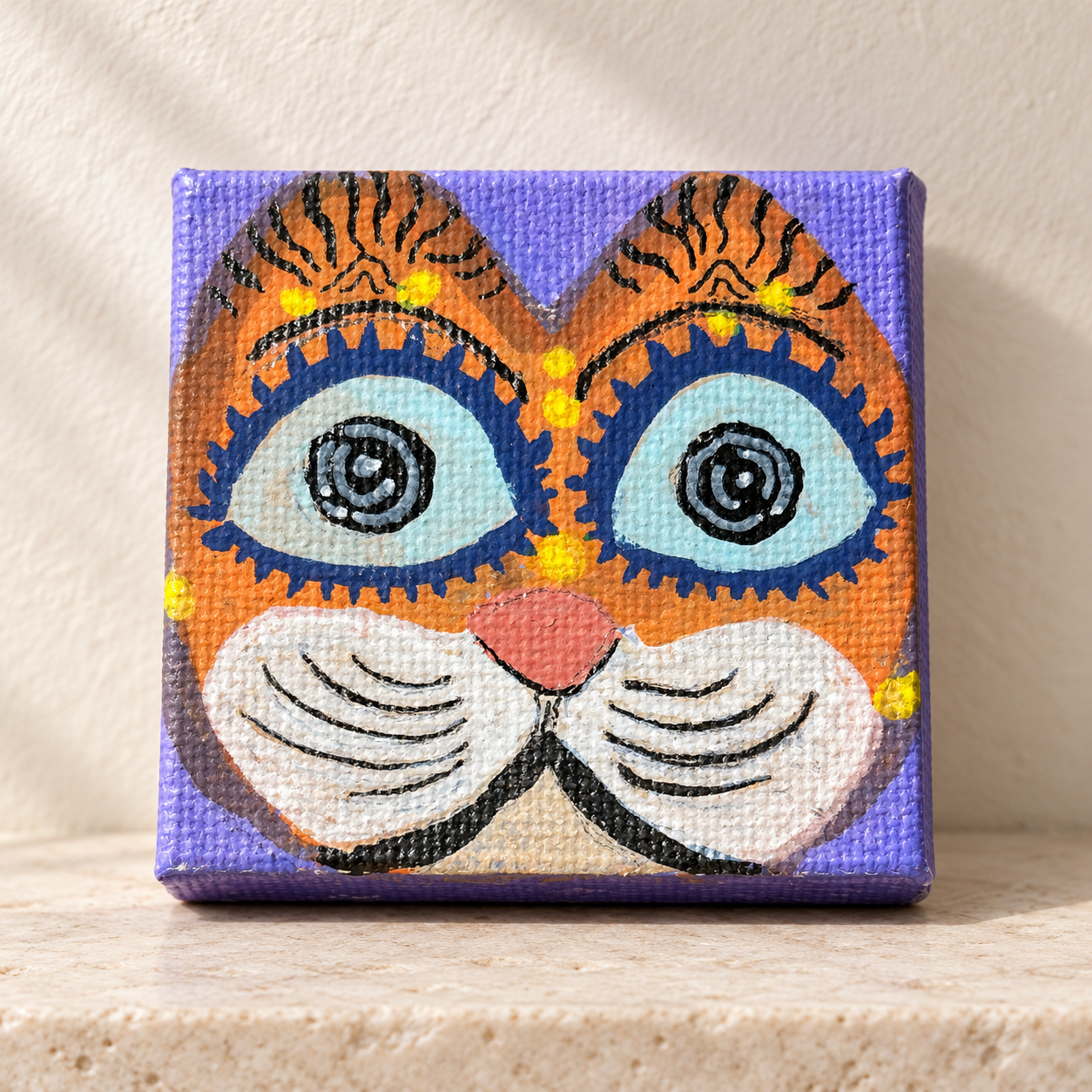 Original Hand-Painted Mini Canvas Cat Painting by Bingo (SIGNED AND DATED)