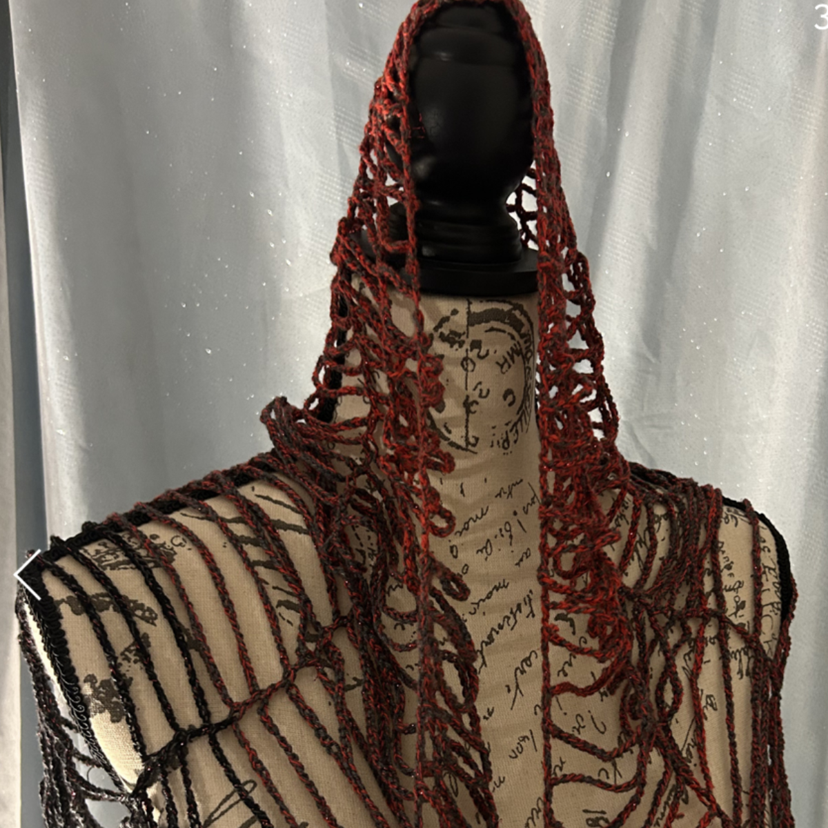 Handmade Crochet Gothic Spiderweb Shawl with Vintage-Inspired Fly Brooch