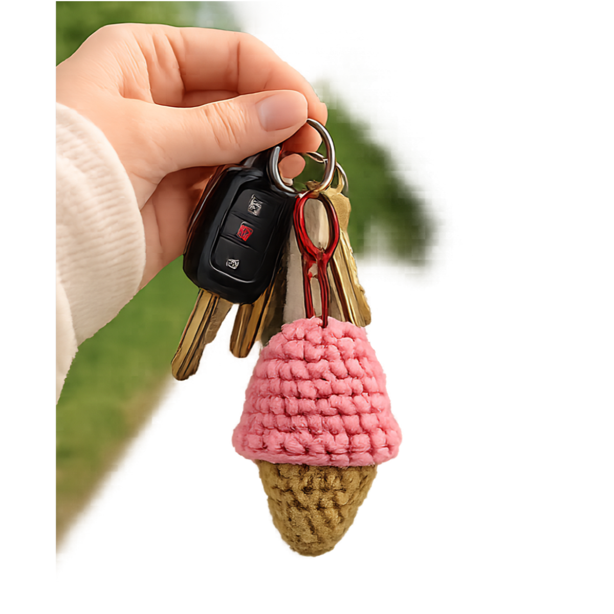 Handmade Crochet Pink Ice Cream Cone Keychain – Cute Dessert Bag Charm