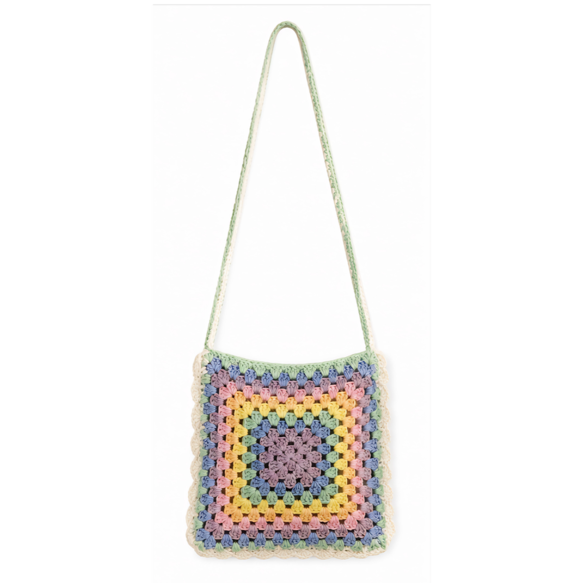 Rainbow Pastel 100% Cotton Crossbody Market Bag