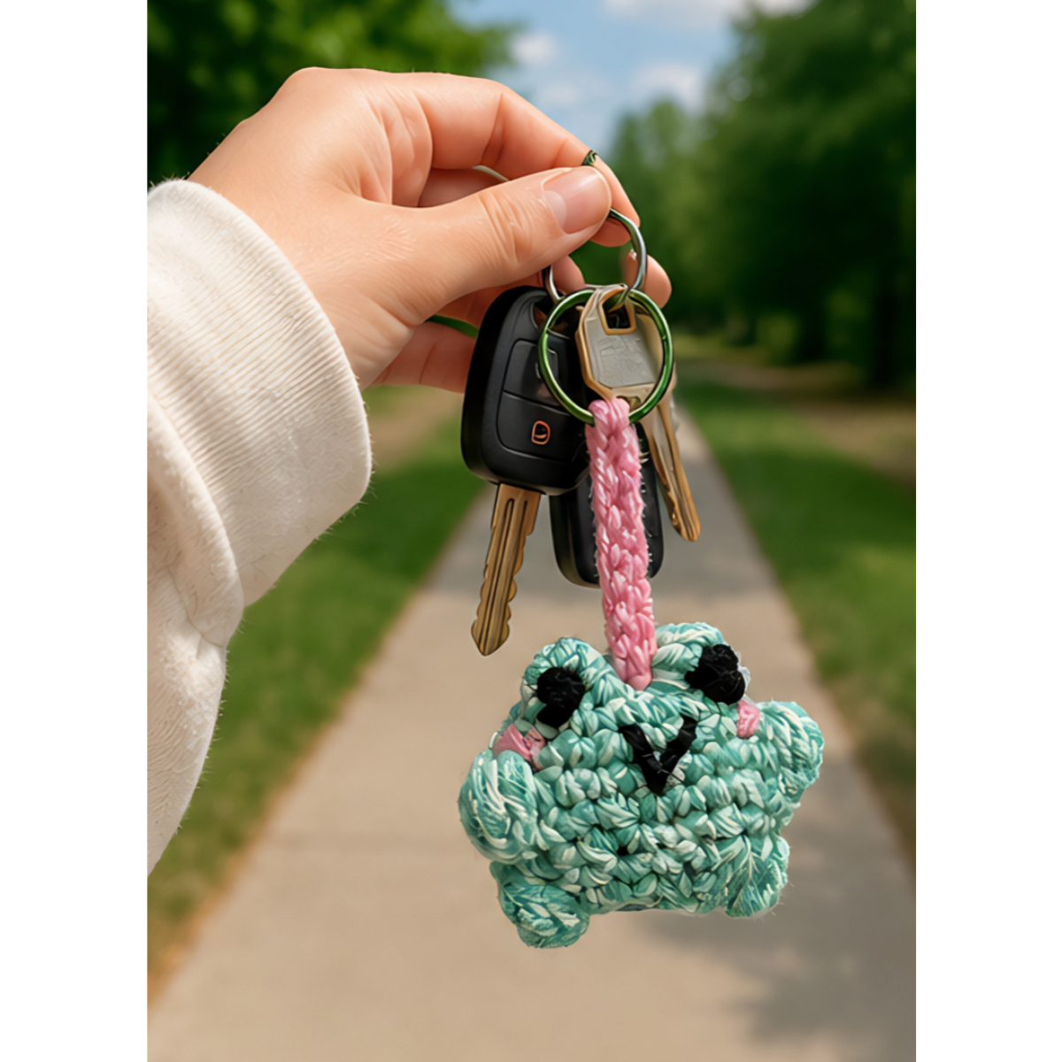 MOTTS "Minty The Frog" Handmade Crochet Frog Keychain