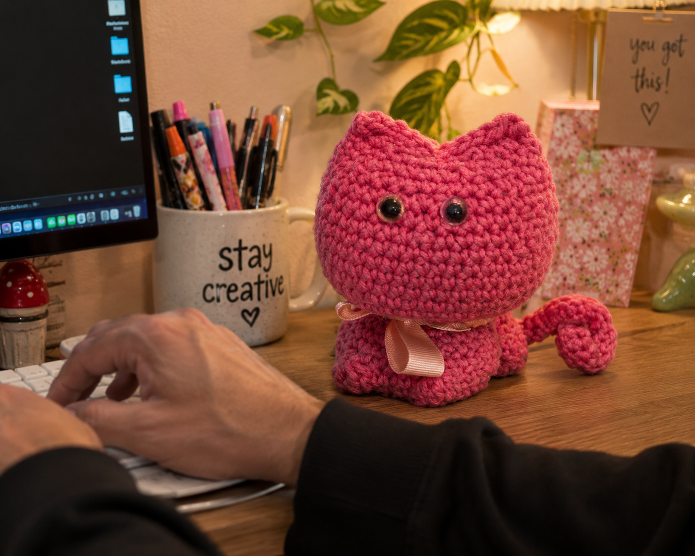 Handmade Crochet Hot Pink Kitty By MOTTS Crochet