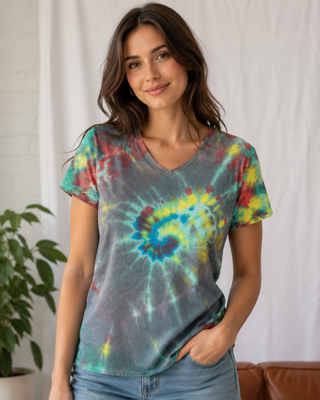 Bango Original Tie-Dye V-Neck Tee 100% Cotton Unisex Handmade Shirt