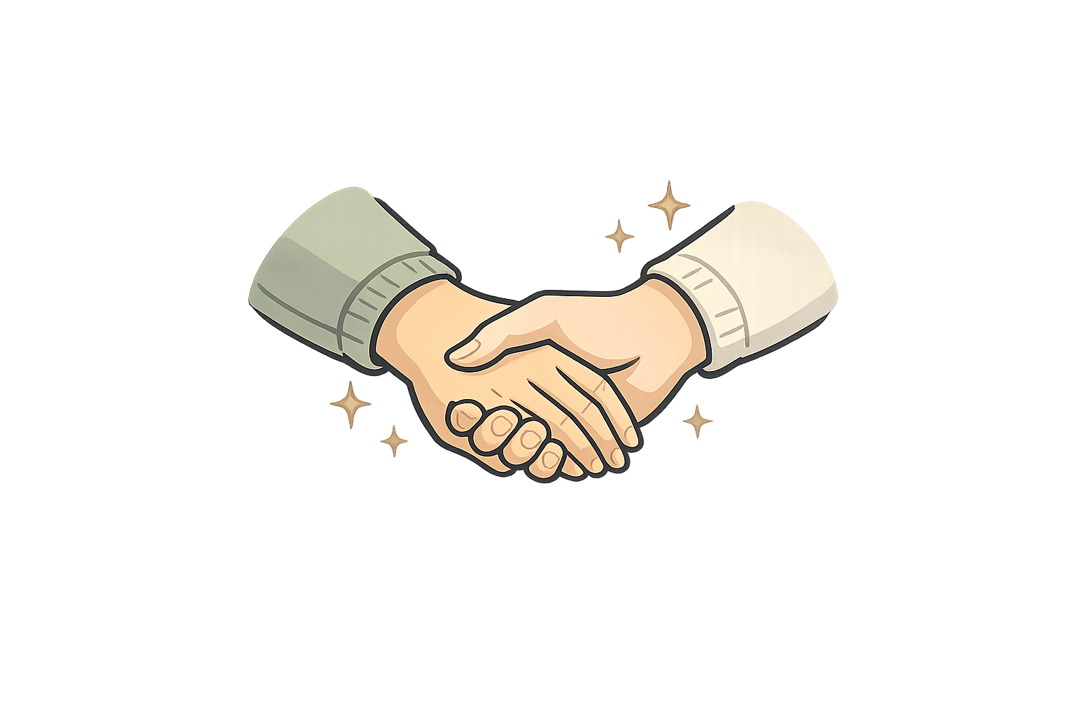 Illustration of two people shaking hands, symbolizing agreement or partnership, with a colorful, cosmic-like background.
