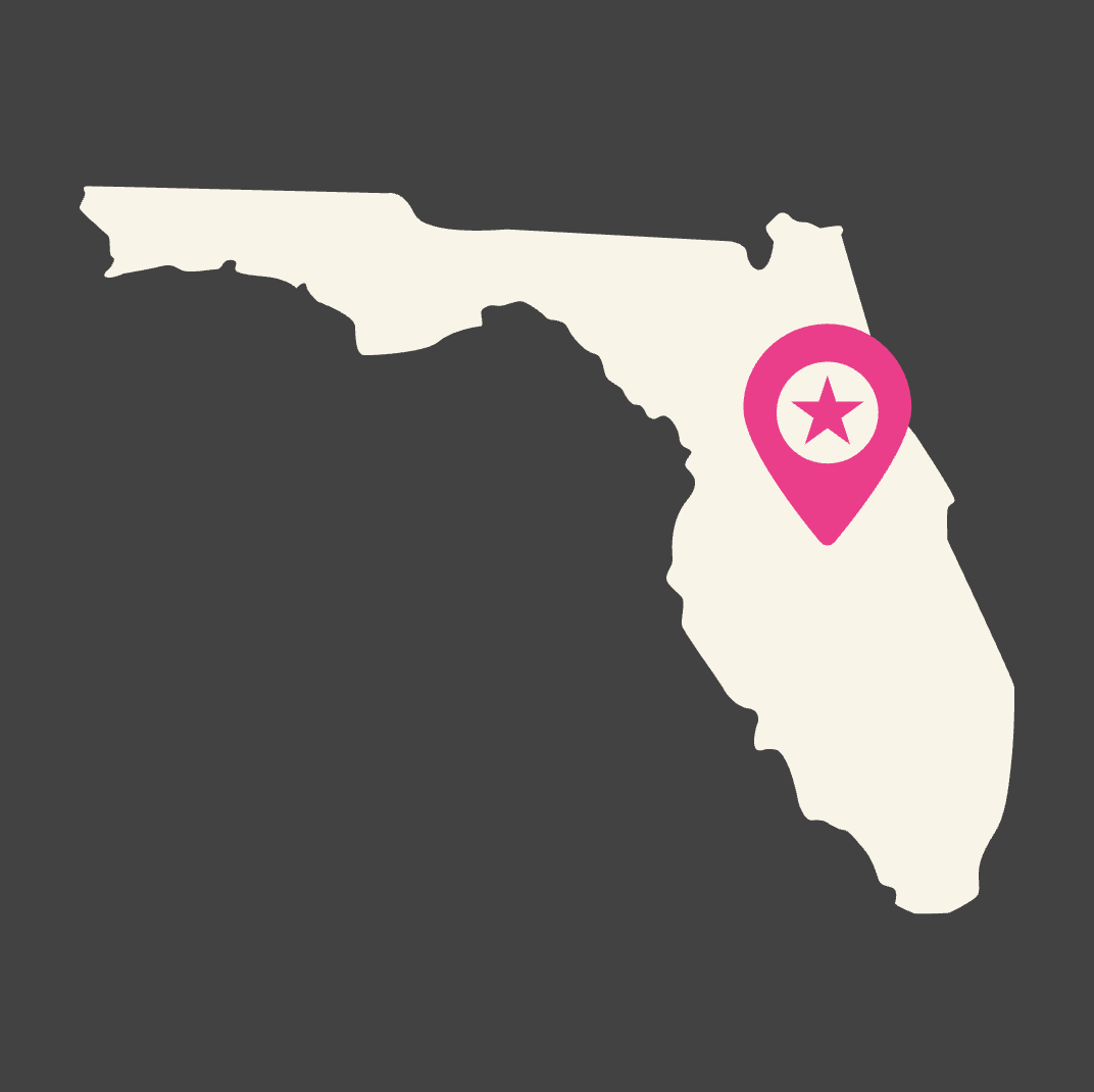 Map of Florida with a pink location marker and star in the center.