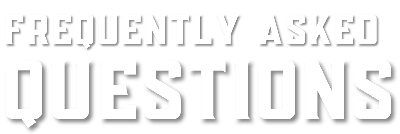 Bold text on black background reading 'Frequently Asked Questions' with 'Questions' in larger font. for all questions regarding roofing, decks, skylights, city builders, gutters, and more!