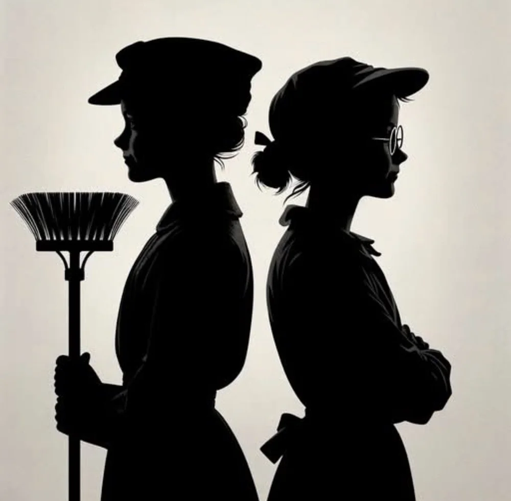 Sweep Sisters chimney sweep inspecting a wood burning stove