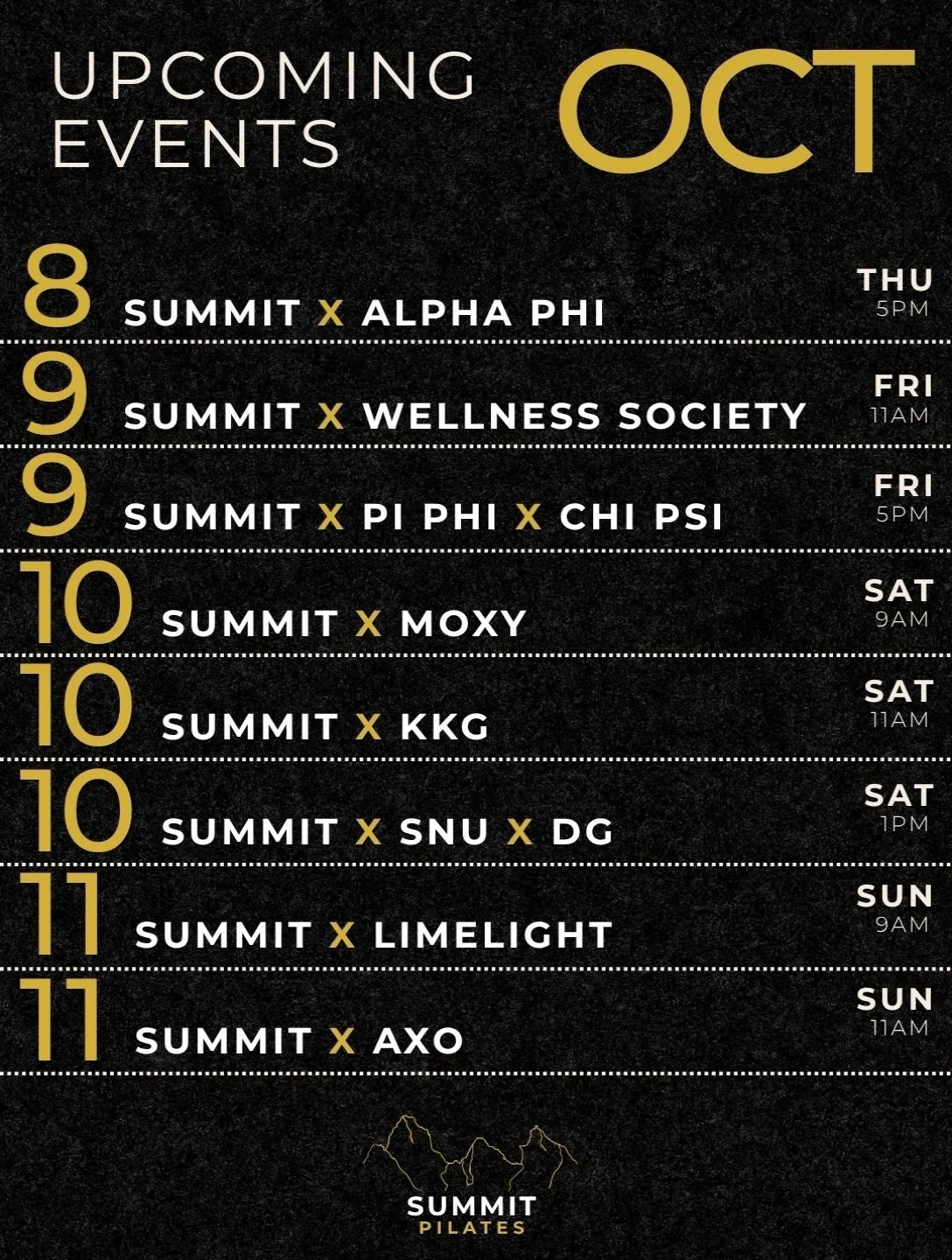 OCTOBER IS STACKED. 

MULTIPLE EVENTS ALREADY SOLD OUT.

SEE YOU ALL SOON 🏔️✨
