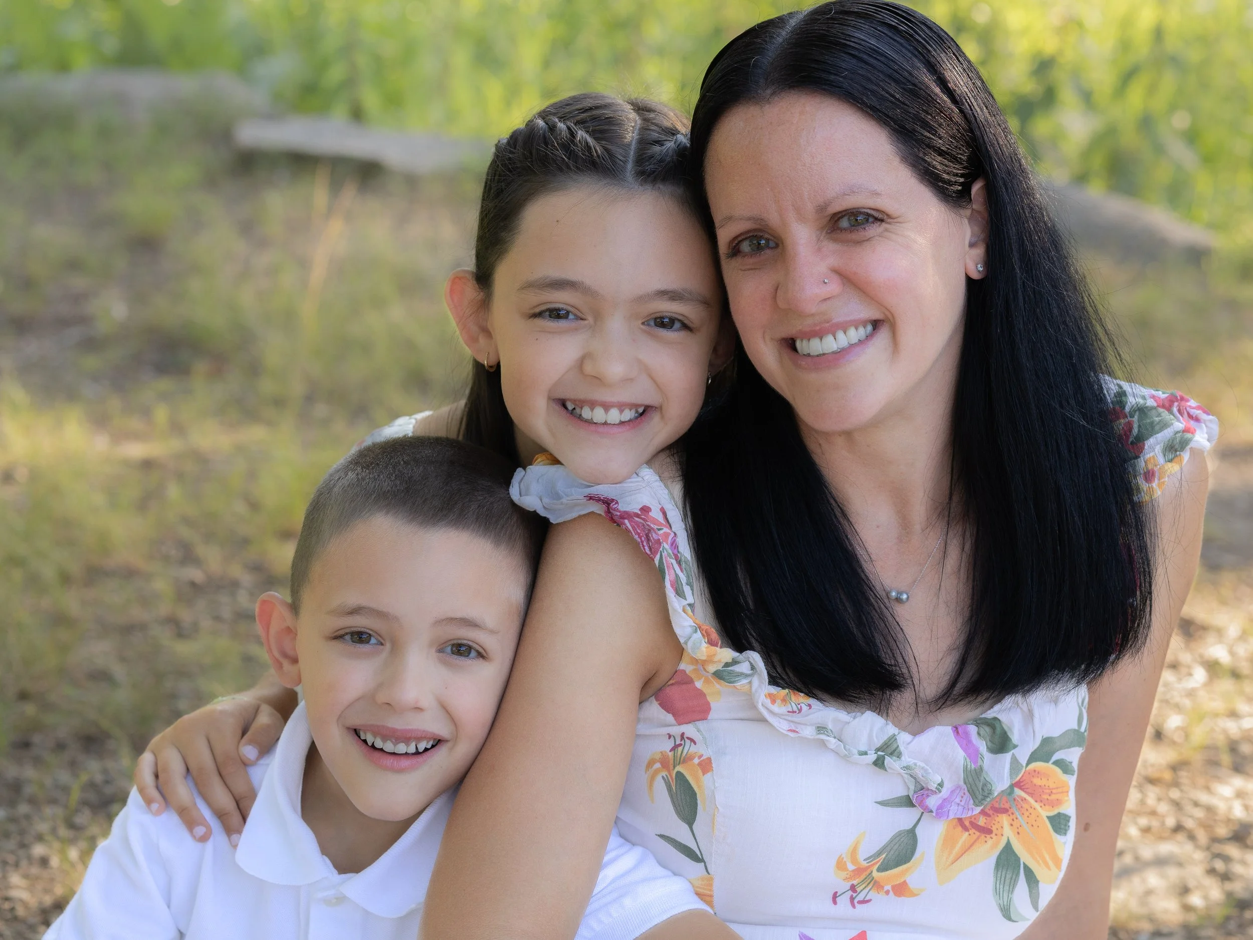 Close up of mother, son, and daughter