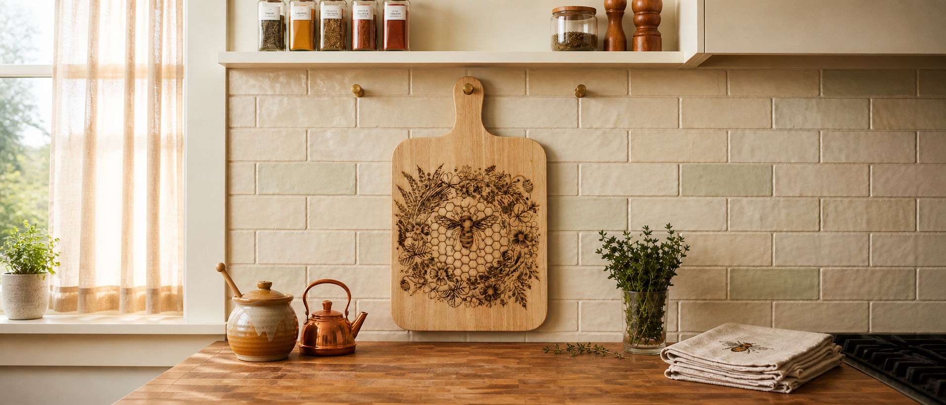 Bee on comb with wreath