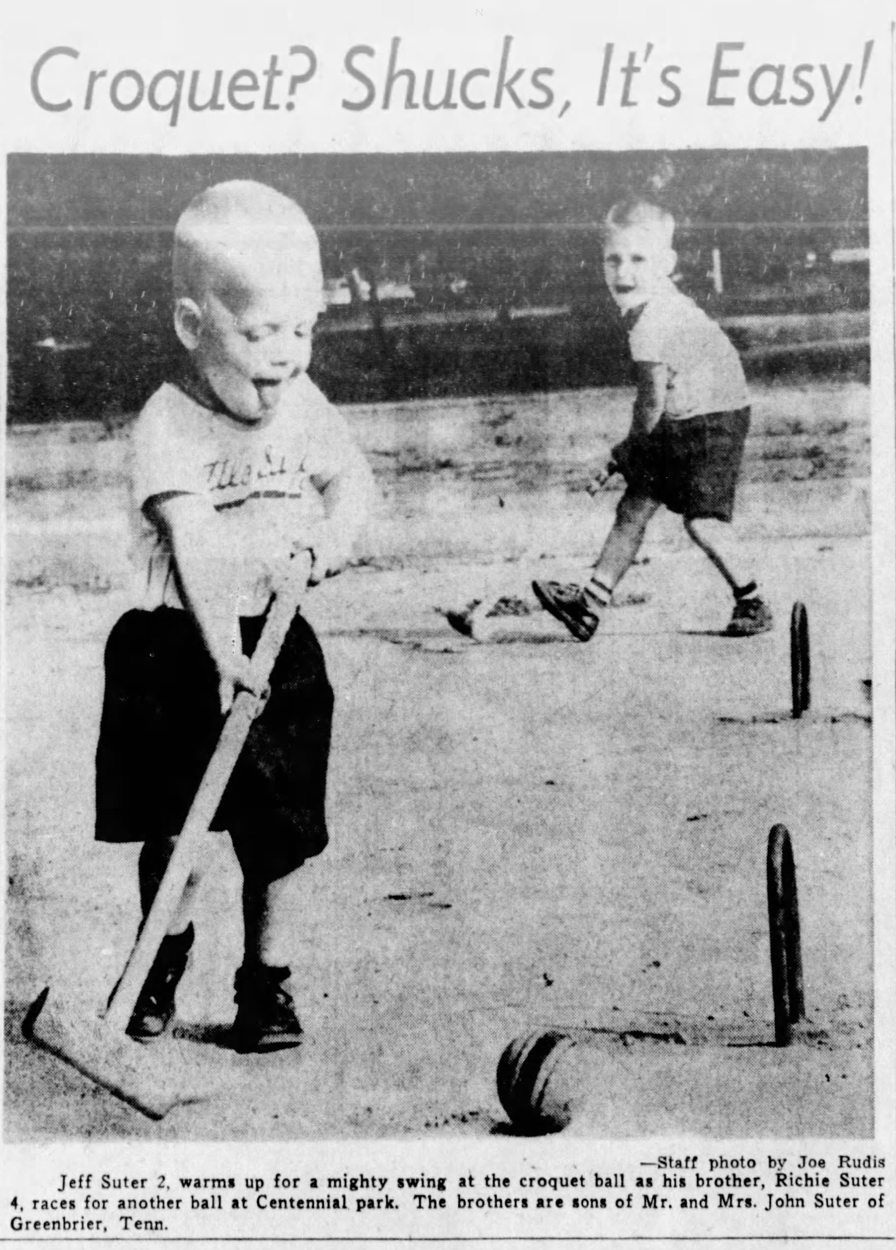News clipping of kids playing croquet in Centennial Park, Nashville