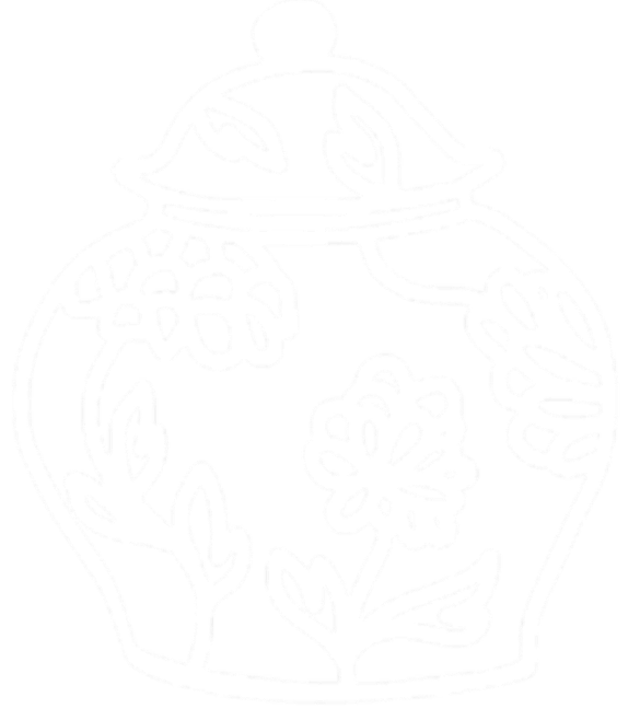 Line drawing of a decorative jar with a floral pattern.