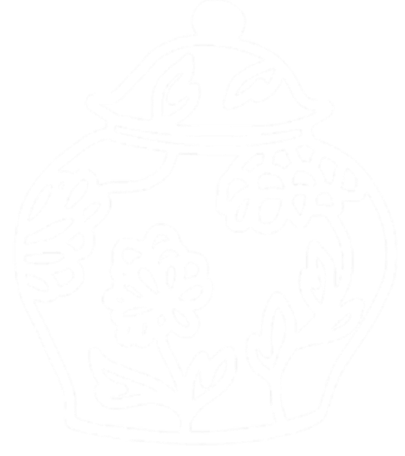 Line drawing of a decorative jar with a floral pattern.