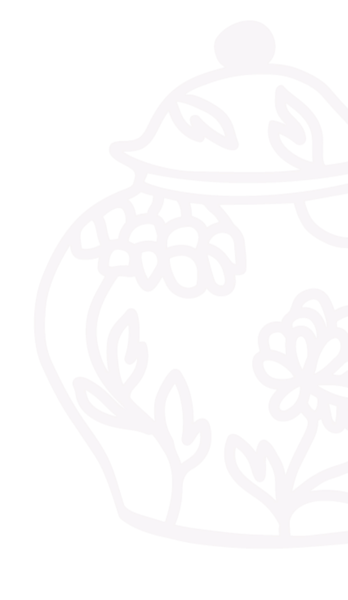 Line drawing of a decorative jar with a floral pattern.
