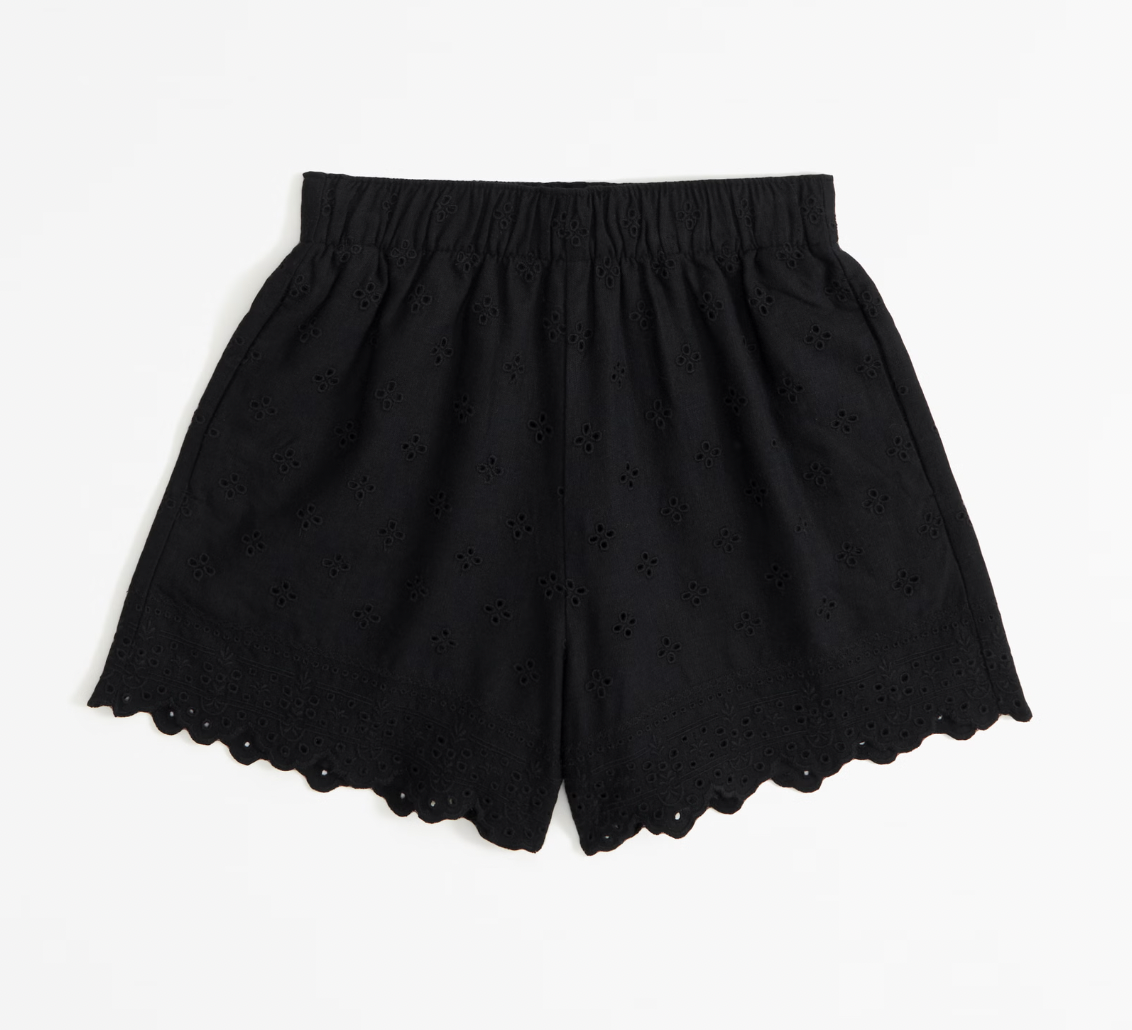 Linen-Blend Eyelet Pull-On Short