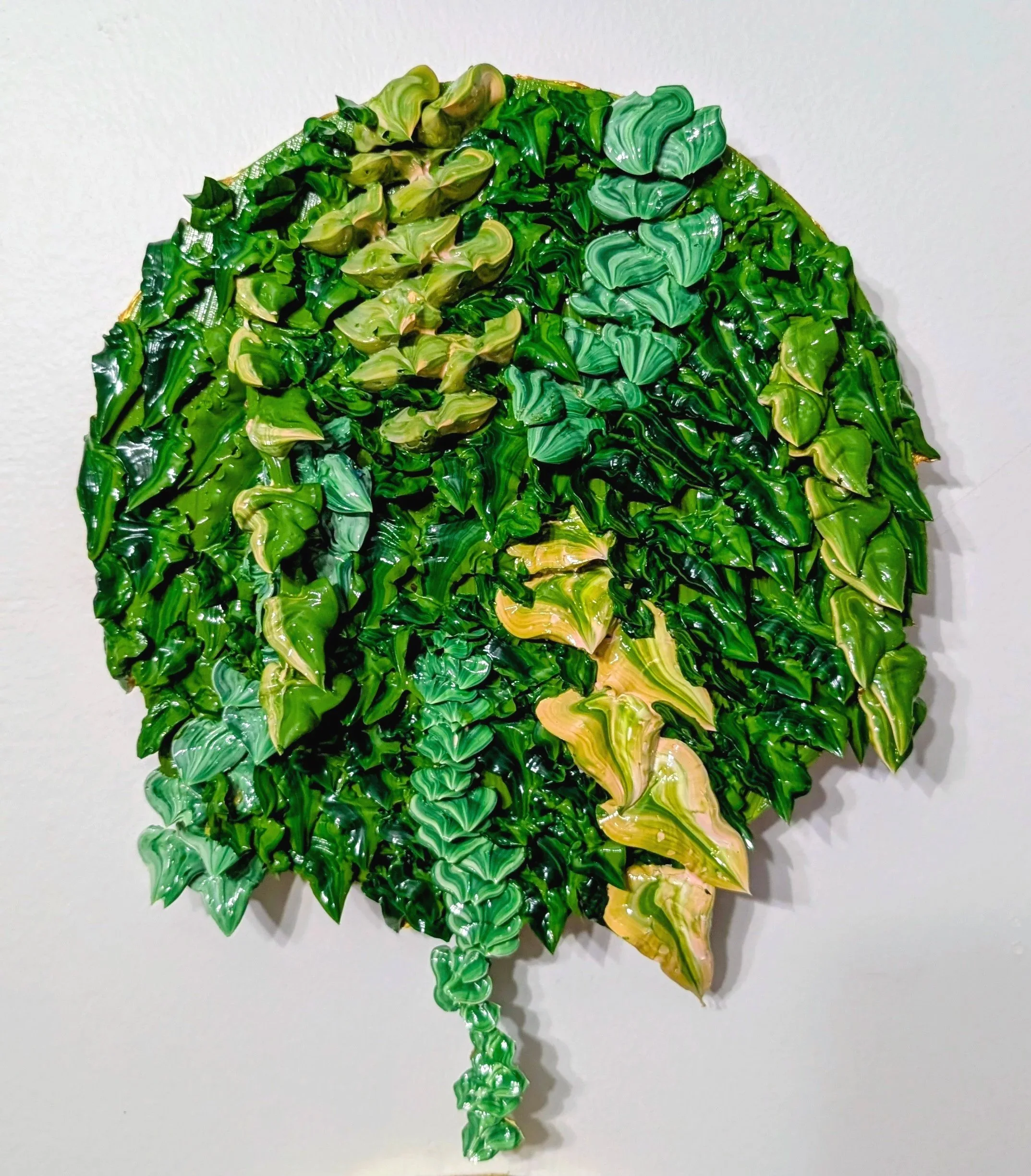 We are Layered mini - Heavy Texture Acrylic on wood, 6in Round, 2026, Available, $350