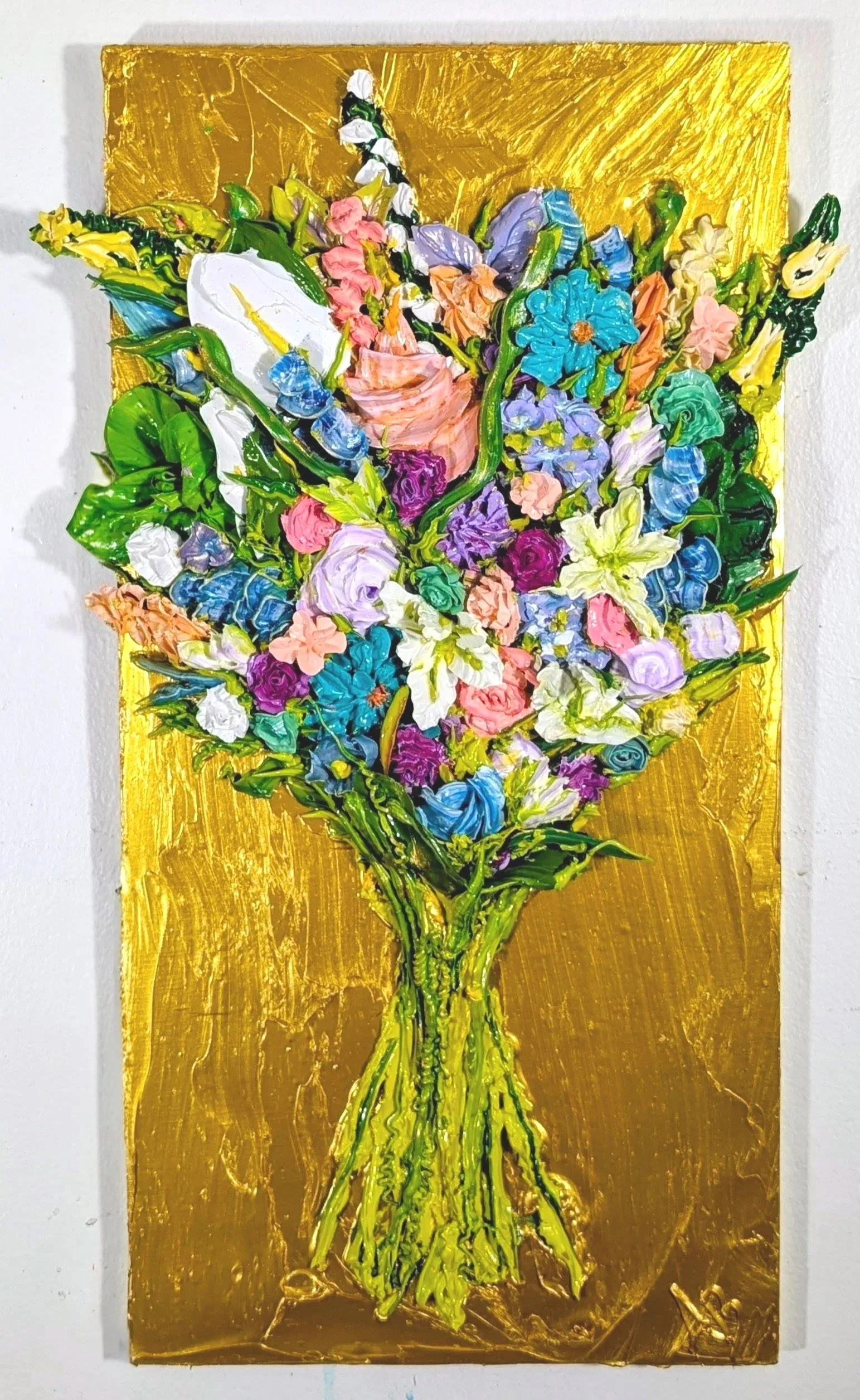 Self Compassion, Heavy Texture Acrylic on wood, 24x12 , 2026, Available $1,000 via Artsy