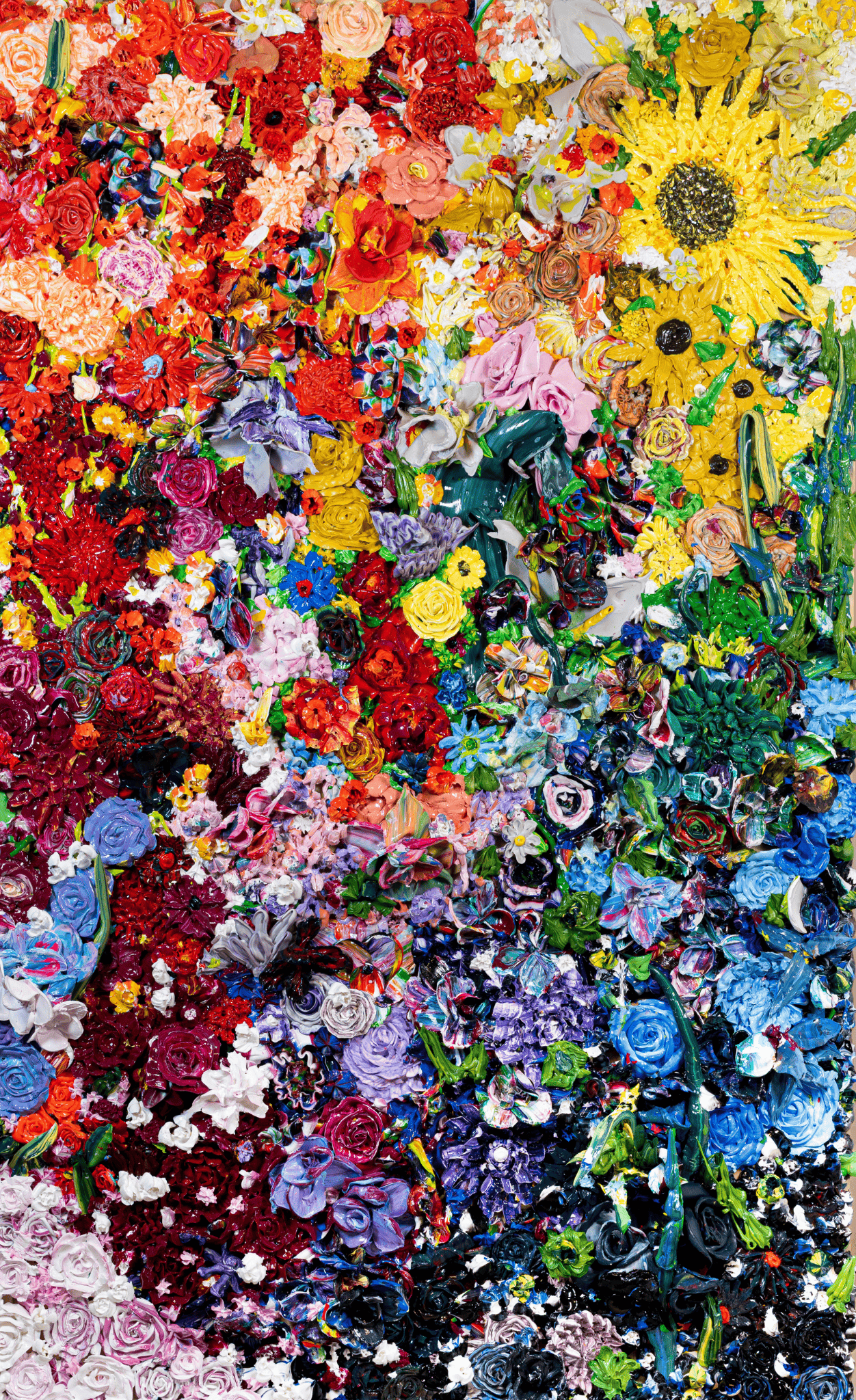 The Elusive Heart of the Rainbow Garden, Heavy Texture Acrylic on Wood, 49x29, 2025