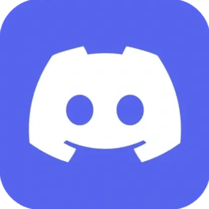 Discord logo with a white cartoon game controller face on a blue background.