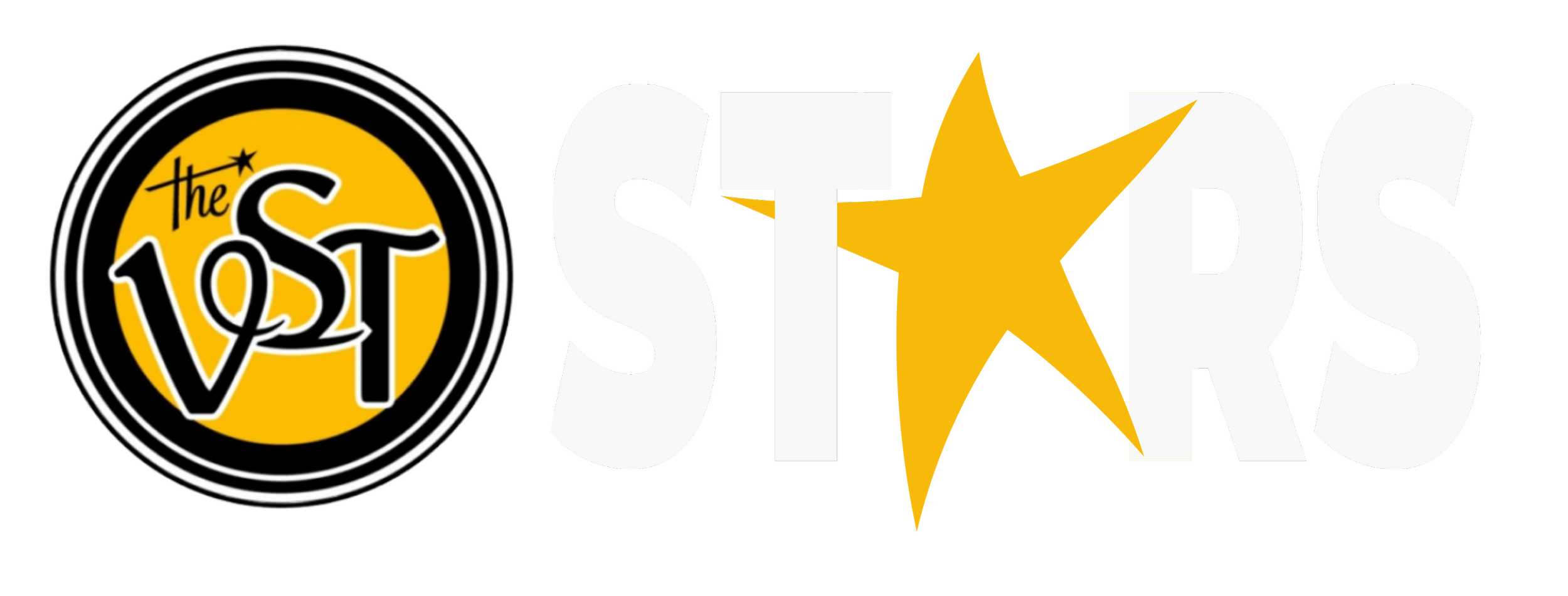 Logo with the words 'The VST' in a black circle with a yellow background, 'STARS' in stylized white font, and a large yellow star.
