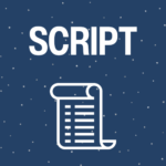 Icon of a scroll or script document with the word 'SCRIPT' above it, on a blue background with small dots.