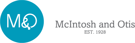 The McIntosh and Otis logo with a blue circle containing white letters 'M&O' and black text reading 'McIntosh and Otis EST. 1928'.