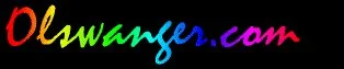 Colorful text spelling 'Olswanger.com' in rainbow colors on a black background.