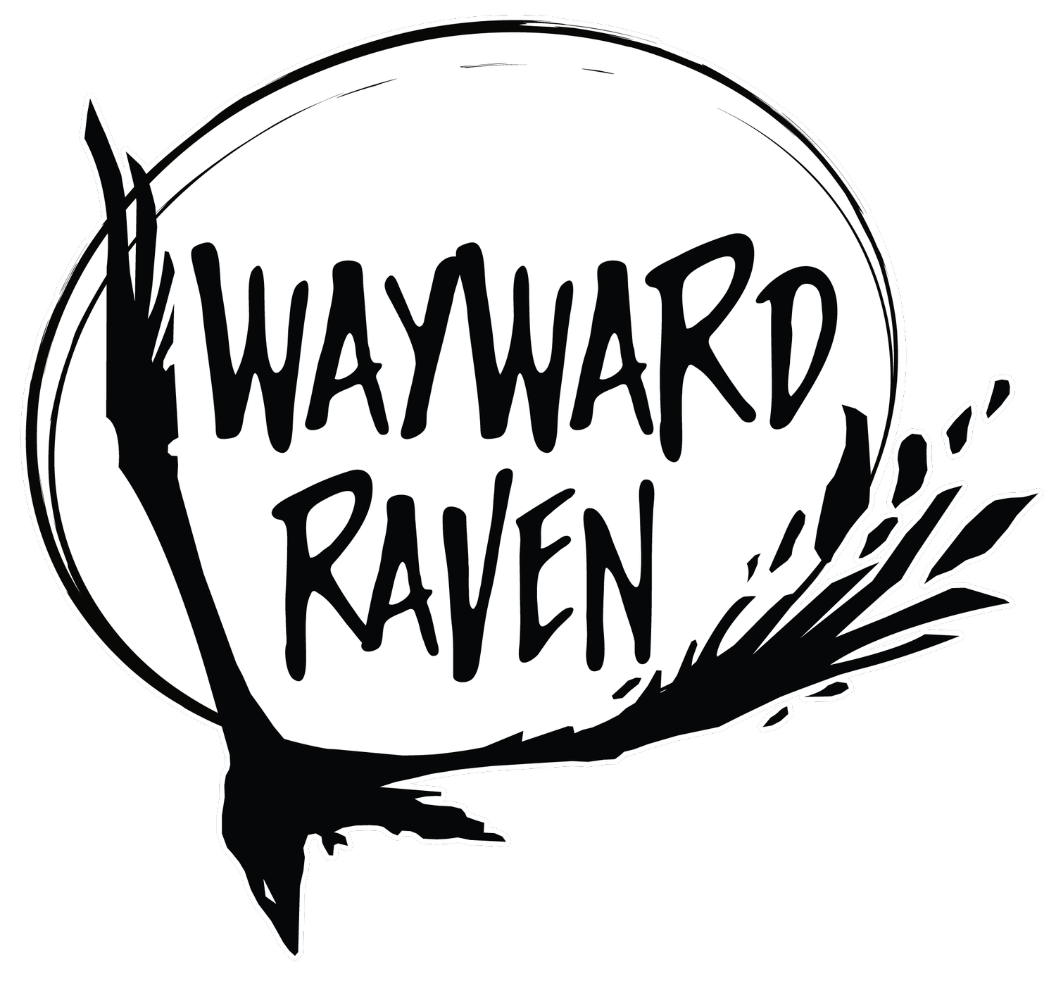 Black and white illustration of a raven inside a speech bubble, with the words 'I Waryward Raven' written inside.