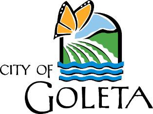 The official seal of the City of Goleta featuring a landscape with a yellow sun, blue sky, green hills, a flowing river, and agricultural fields