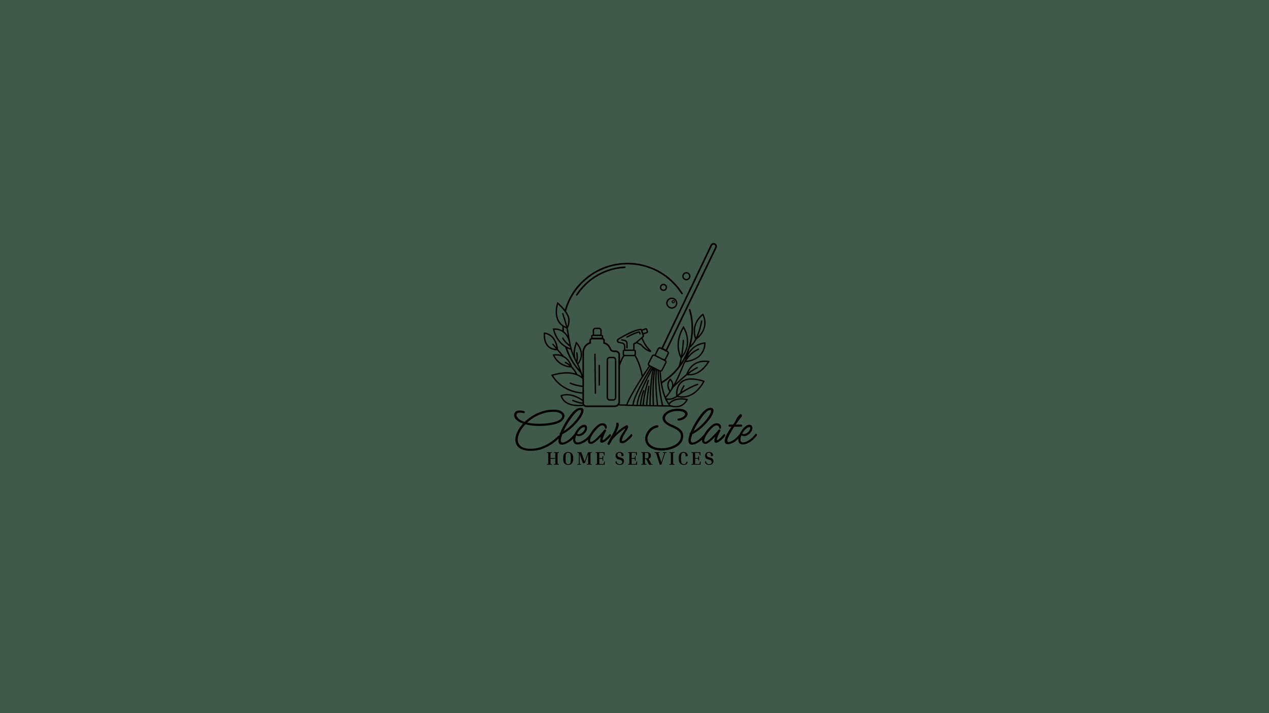 Logo for Clean Slate Home Services featuring cleaning tools and plants with the company name.