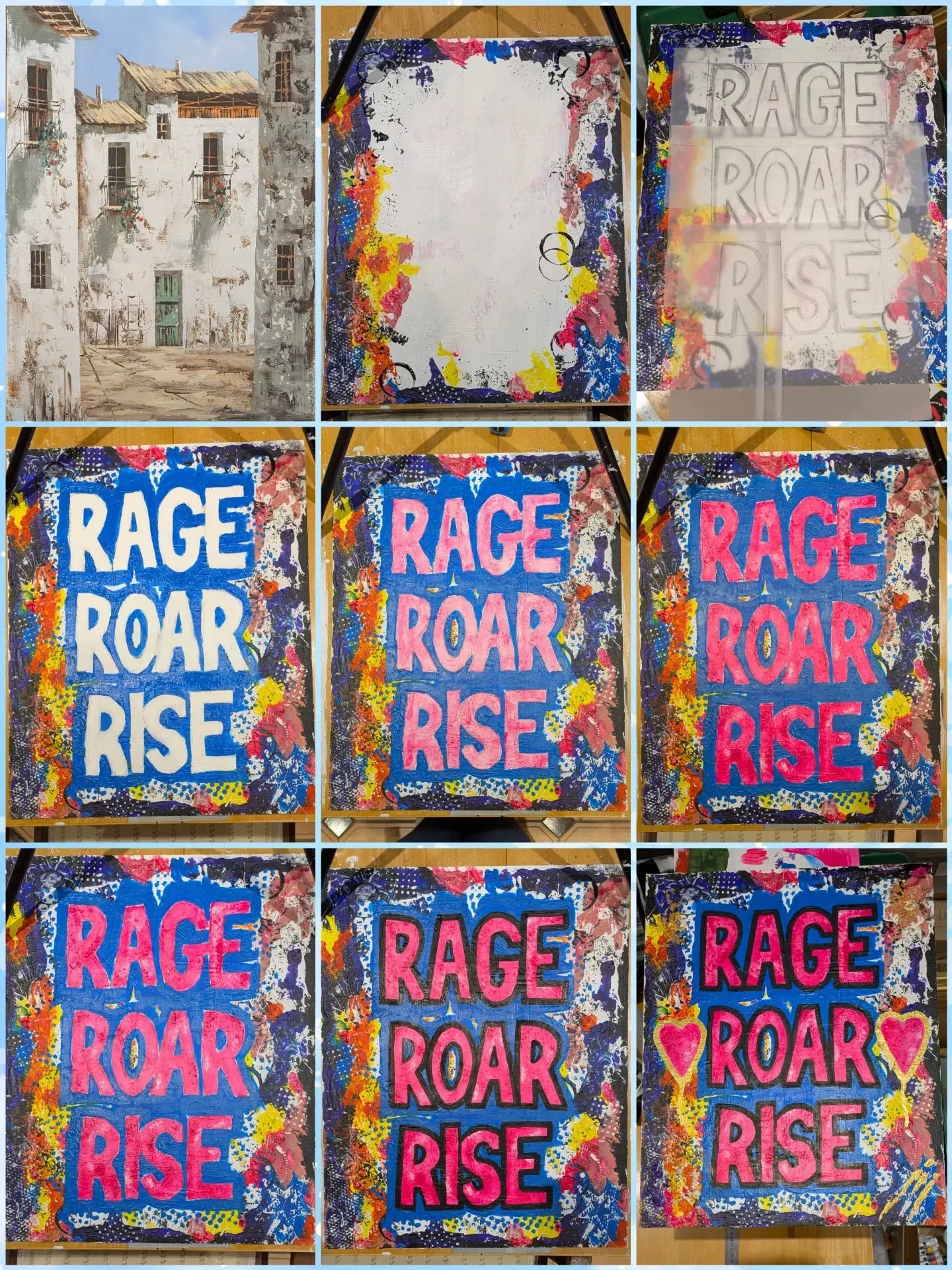 From someone else's canvas to this. Ten stages of Rage. Roar. Rise. It started as one thing and became something else entirely along the way. The chaos, the layers, the mistakes, the decisions. All of it visible. All of it necessary.

This is what it