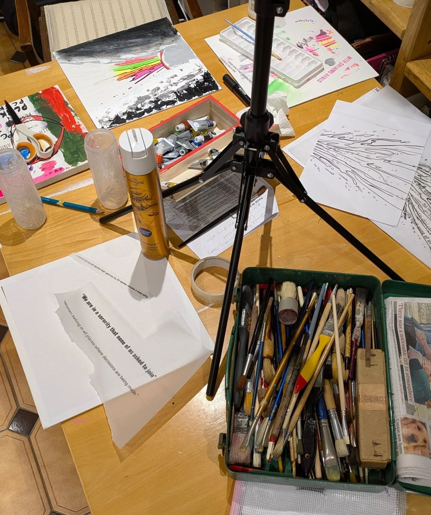Tonight has been all testing, testing, testing. Mediums. Background effects. Torn edges versus cut edges. The kind of work that looks like nothing from the outside but decides everything about what comes next. The desk is a mess. The decisions are ma