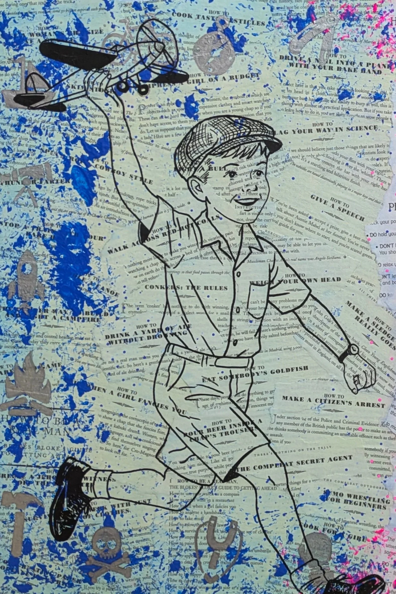 The finished left side. His pages, the blue, the silver, all of it settled into him.