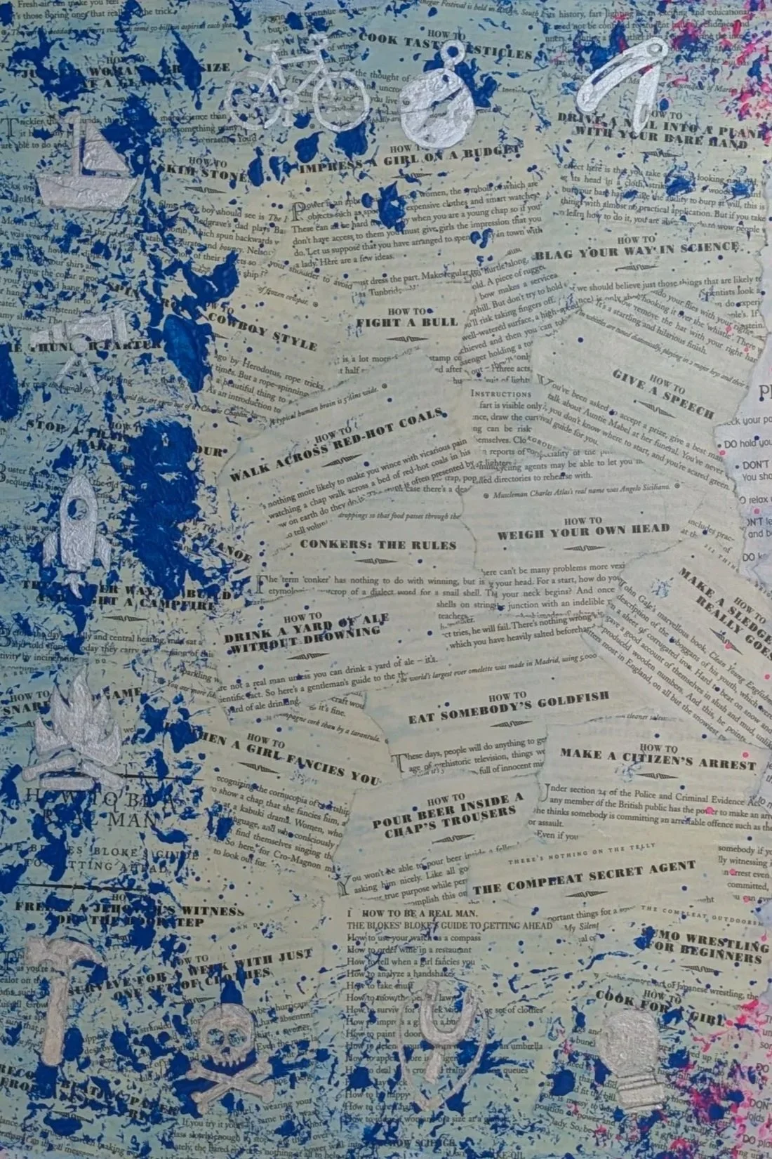 The full blue side now. Pages, wash, splatter and silver, every layer at once.