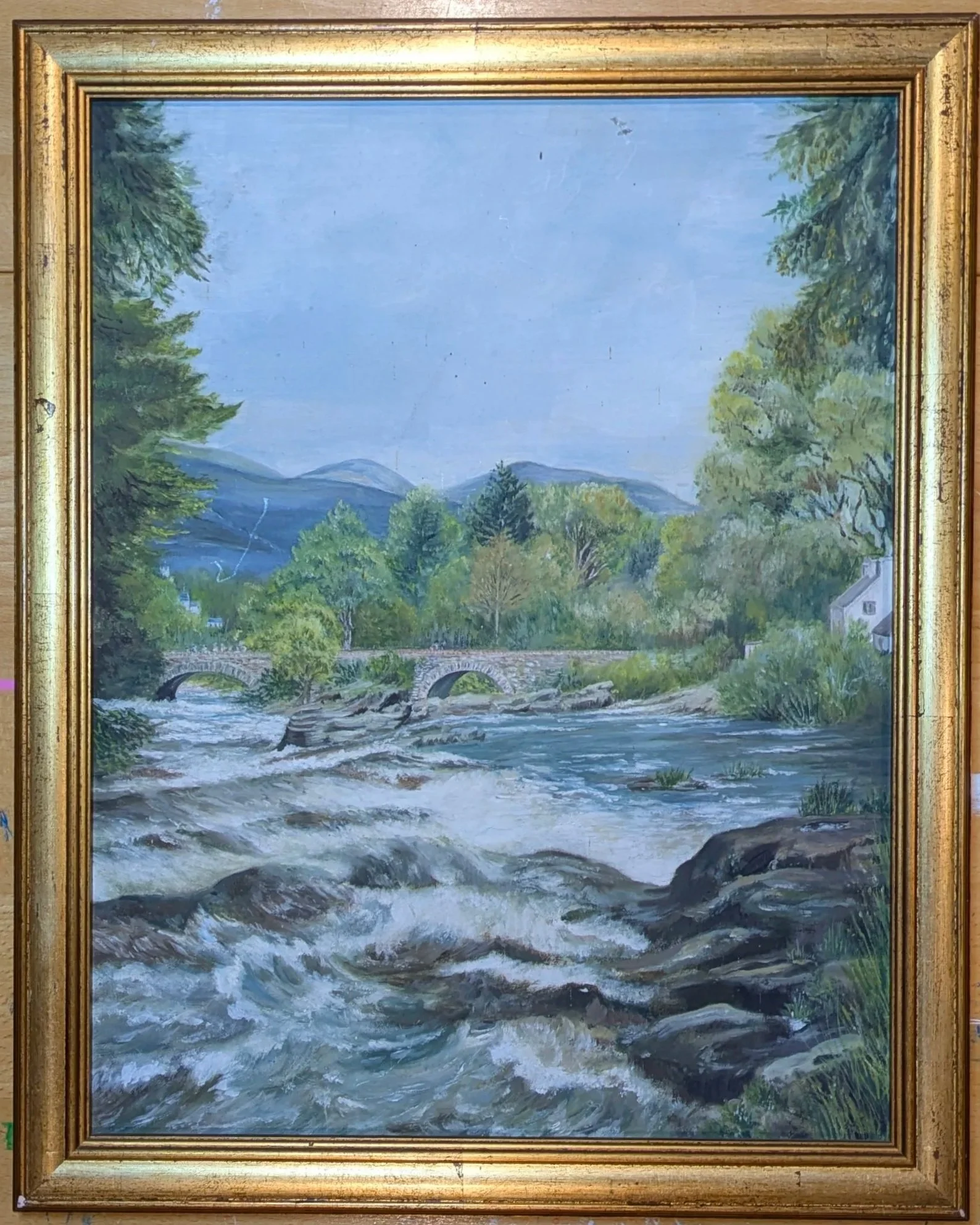 Where it started. A river scene from an auction lot. Nice enough. Not mine yet. Most things I make starts as something else.